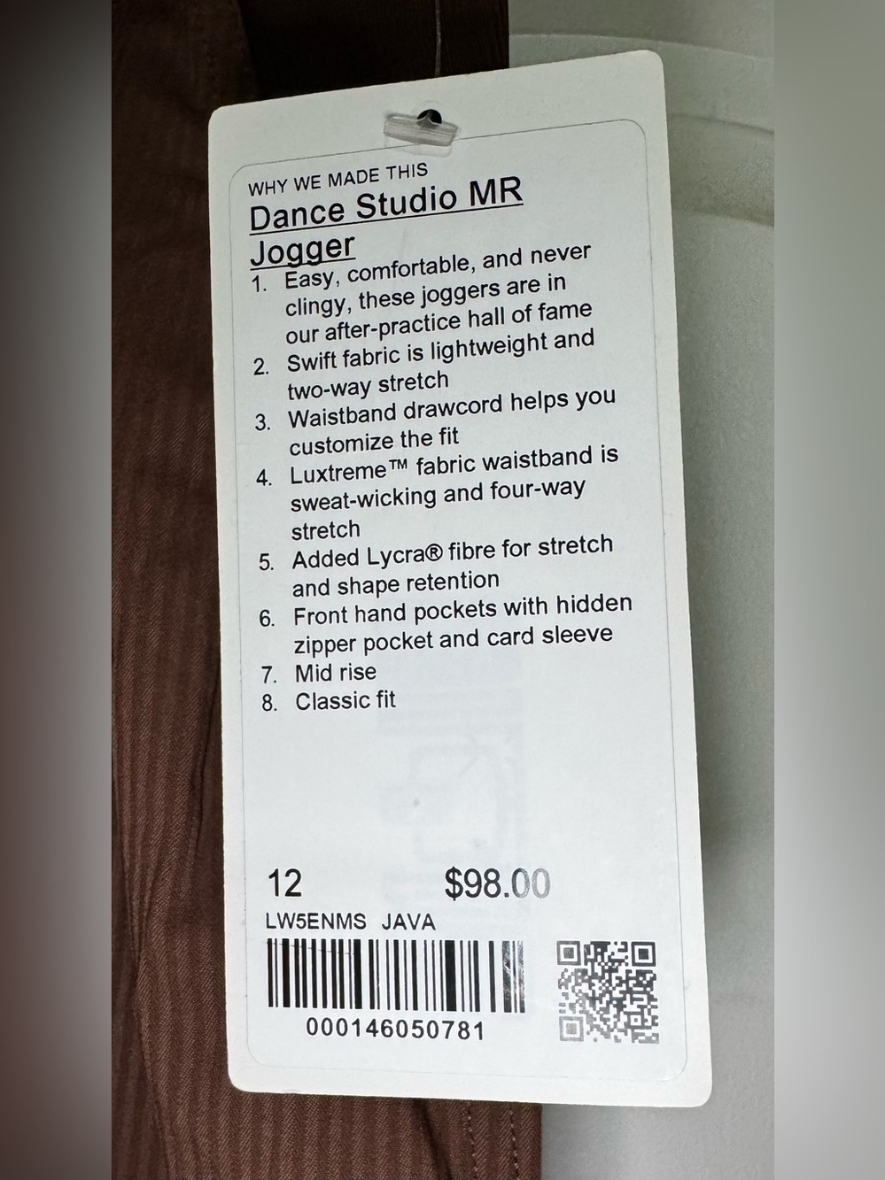 Lululemon Dance Studio Mid-Rise Jogger Full Length in Java Size 12 - Picture 4 of 10
